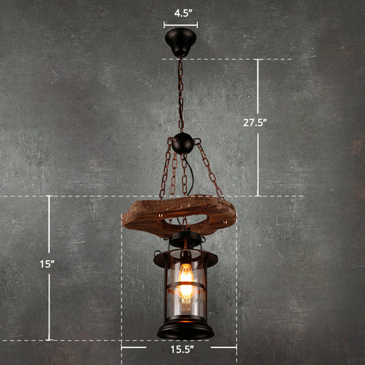 Suspension cylindrique en verre transparent et bois de style côtier - Idéal pour les restaurants
