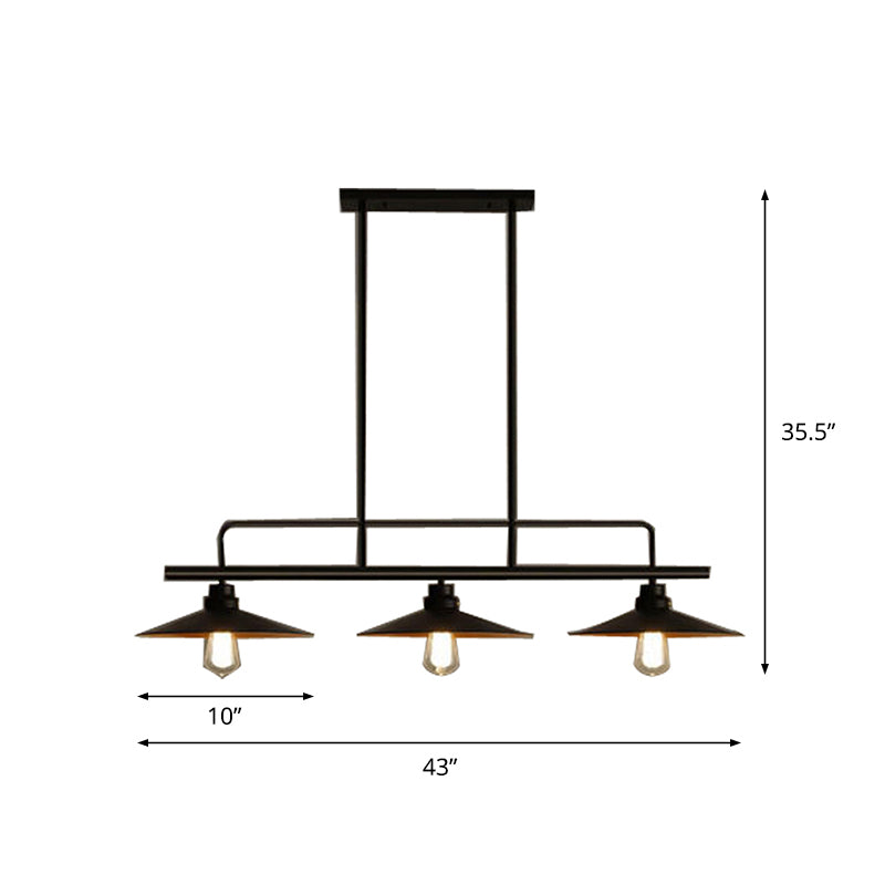 Vintage Black Metal Saucer Suspension Island Lamp With 3 Lights For Dining Room