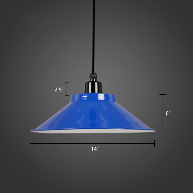 Suspension conique en métal avec bord roulé - Lampe de plafond à 1 lampe pour décoration de loft