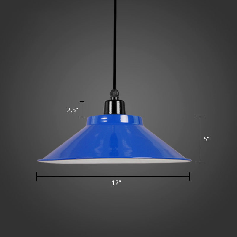 Suspension conique en métal avec bord roulé - Lampe de plafond à 1 lampe pour décoration de loft