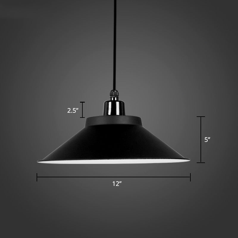 Suspension conique en métal avec bord roulé - Lampe de plafond à 1 lampe pour décoration de loft