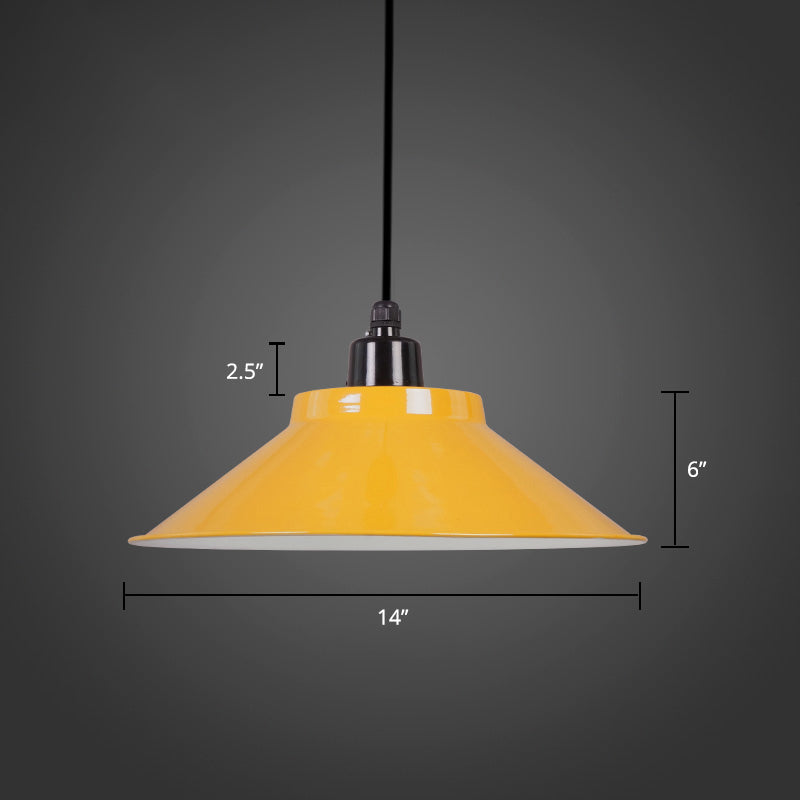 Suspension conique en métal avec bord roulé - Lampe de plafond à 1 lampe pour décoration de loft