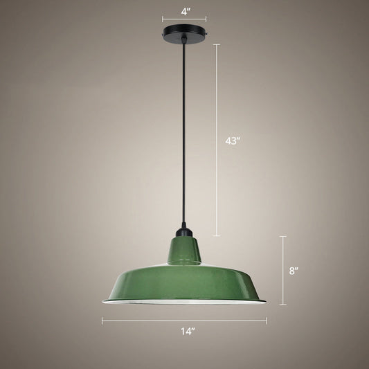 Green Barn Pendant Lamp - Loft Style Metal, 1-Bulb Suspension Light for Dining Room