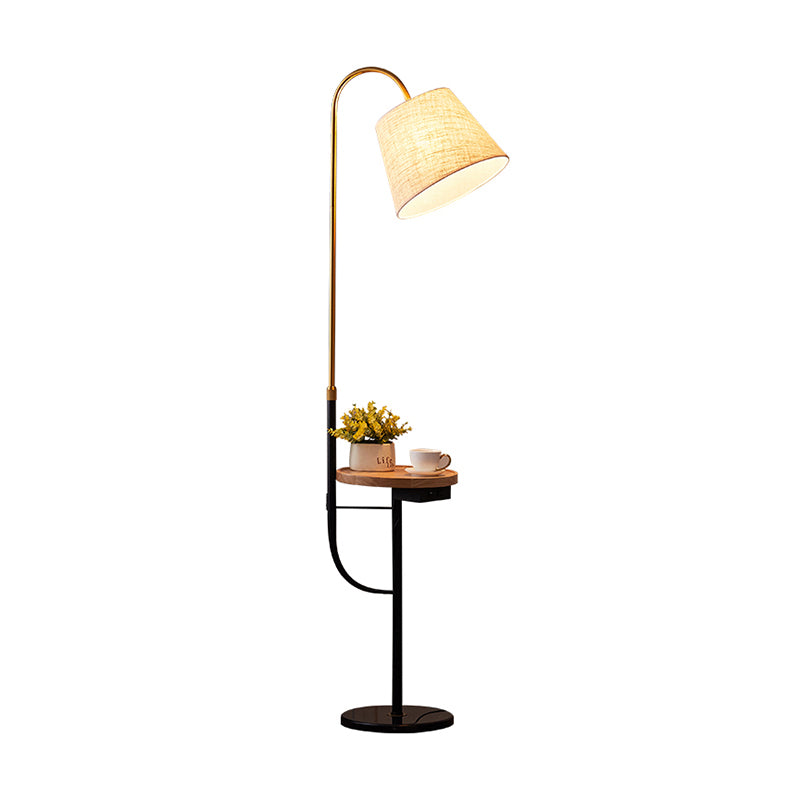 Contemporary Fabric Tapered Drum Floor Light With Tray - Bedside Lighting 1 Bulb