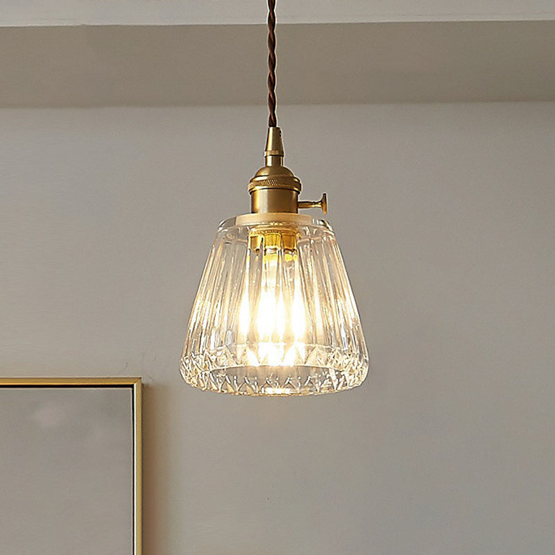 Lampe suspendue vintage en verre transparent : design conique moderne, idéale pour les restaurants - Luminaire suspendu à ampoule unique