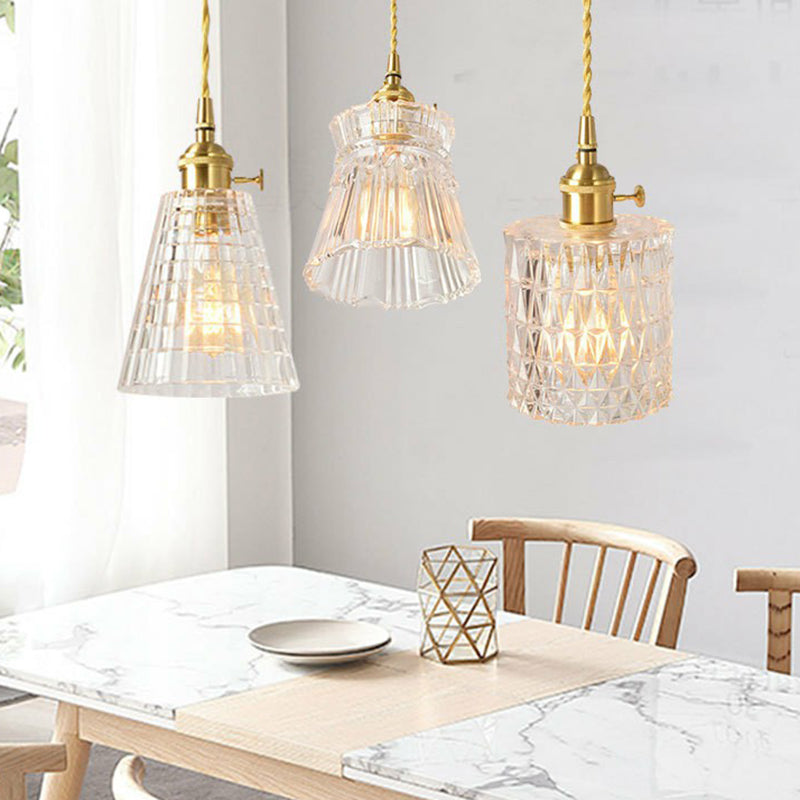 Luminaire suspendu antique en verre transparent pour salle à manger - Modèle suspendu à 1 lampe
