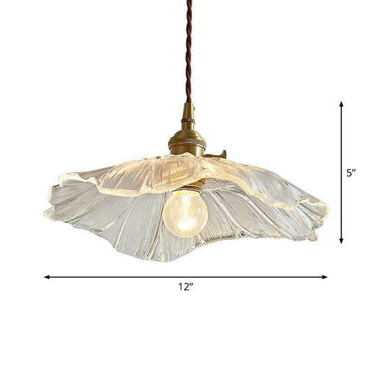 Luminaire suspendu vintage en verre à motif floral pour restaurants - Lampe simple, design à volants