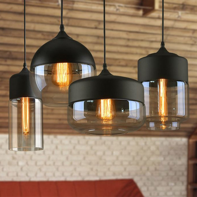 Vintage-Style Amber Glass Hanging Lamp - Single-Bulb Pendant For Dining Room Lighting