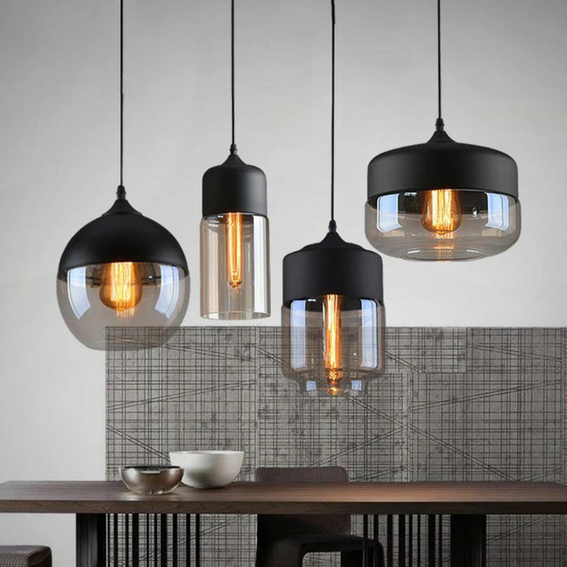 Vintage-Style Amber Glass Hanging Lamp - Single-Bulb Pendant For Dining Room Lighting