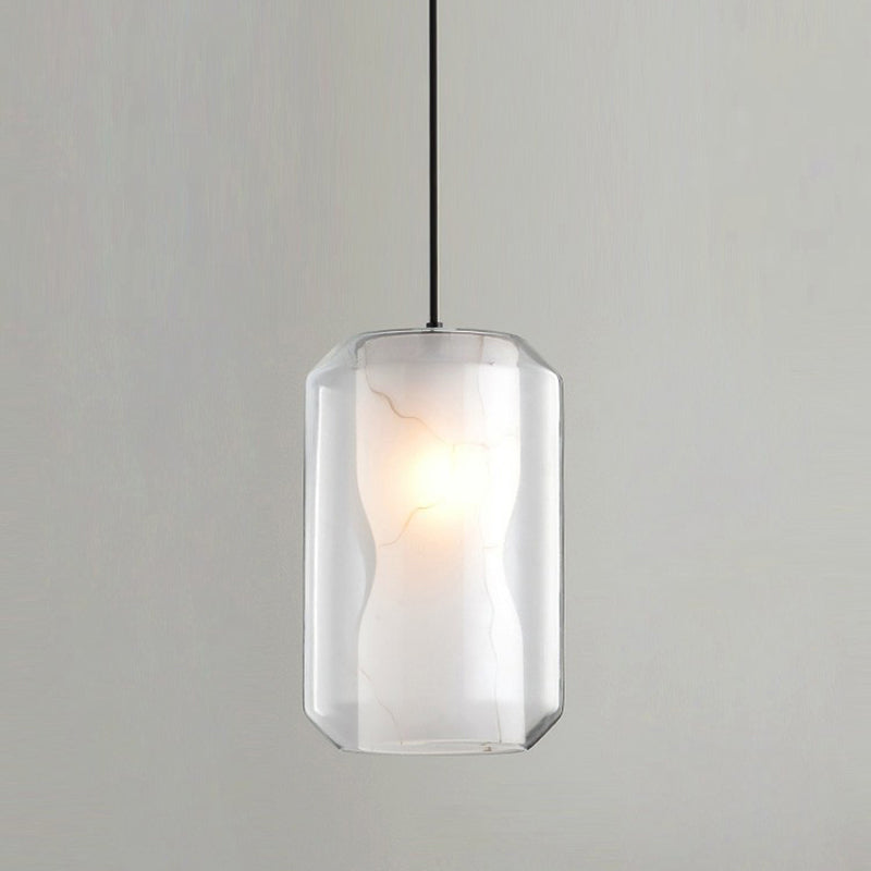 Cylinder Pendant Light: Clear Glass 1-Light White Marble Shade - Perfect For Dining Room Ceilings