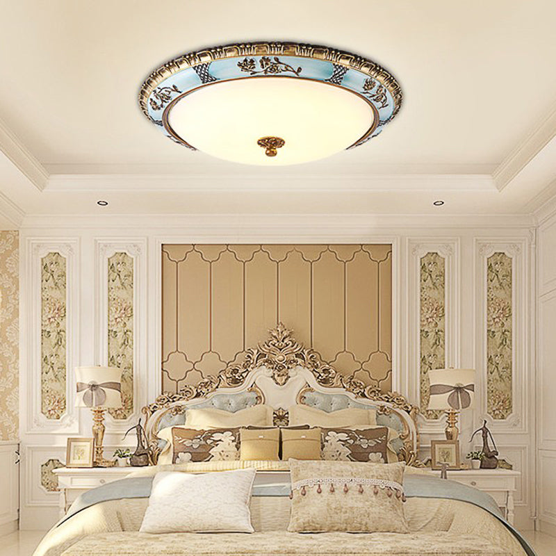 Blue LED Flushmount Lighting Traditional Resin Flower Ceiling Light for Corridor - 16"/19.5"/13.5" - Warm/White Light