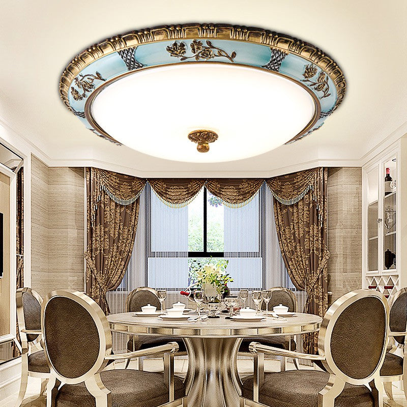 Blue LED Flushmount Lighting Traditional Resin Flower Ceiling Light for Corridor - 16"/19.5"/13.5" - Warm/White Light