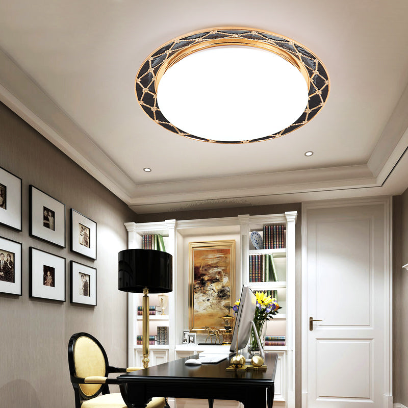 Resin Flush Mount LED Light Fixture - Traditional Black/Red/Apricot Bowl - Living Room Lighting