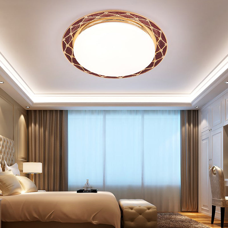 Resin Flush Mount LED Light Fixture - Traditional Black/Red/Apricot Bowl - Living Room Lighting
