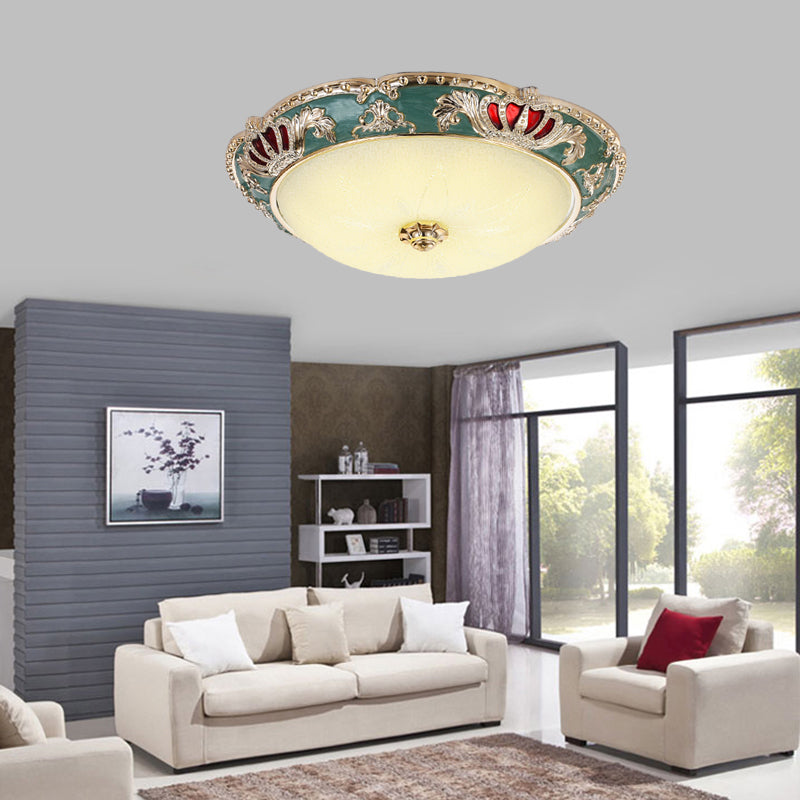 Traditional Resin Crown Flush LED Ceiling Lamp for Bedroom, Apricot/Green