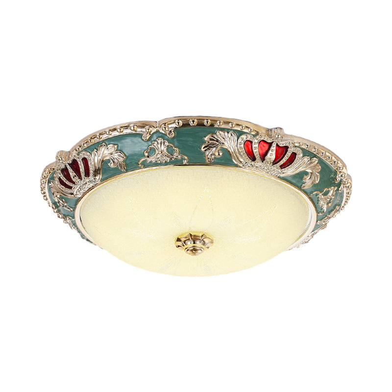 Traditional Resin Crown Flush LED Ceiling Lamp for Bedroom, Apricot/Green