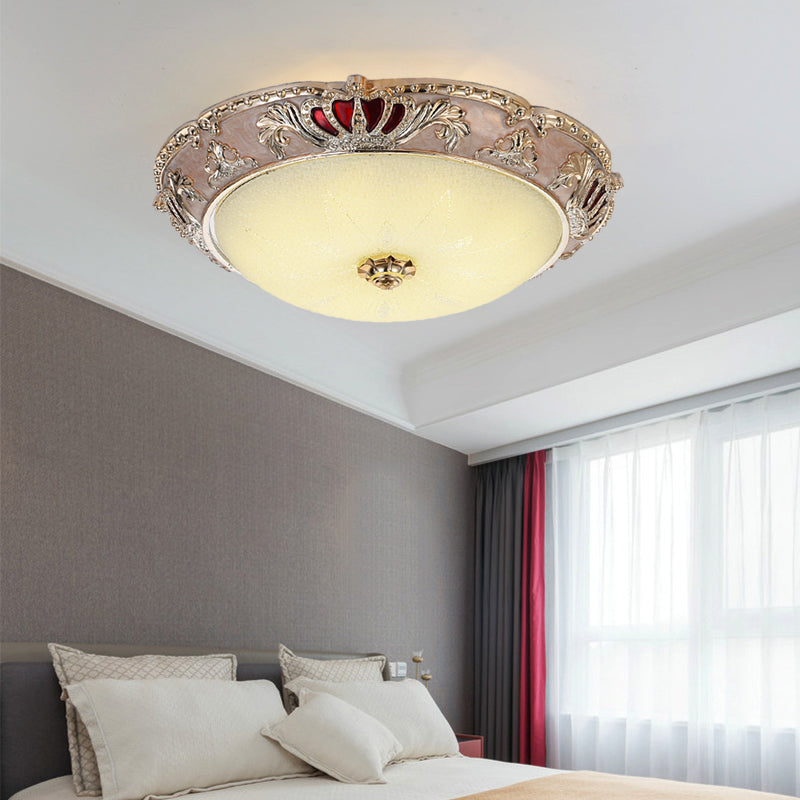 Traditional Resin Crown Flush LED Ceiling Lamp for Bedroom, Apricot/Green