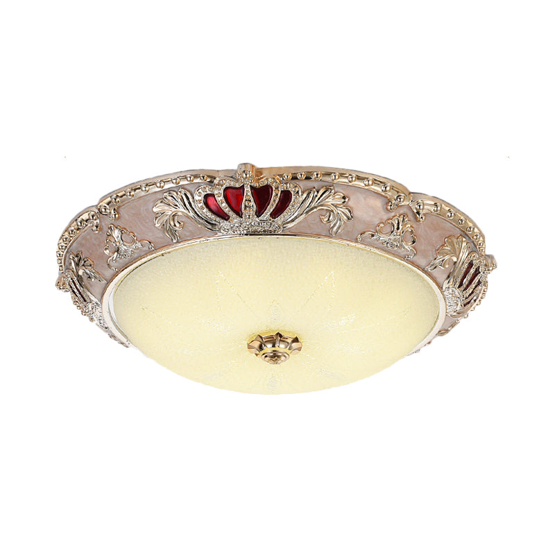 Traditional Resin Crown Flush LED Ceiling Lamp for Bedroom, Apricot/Green