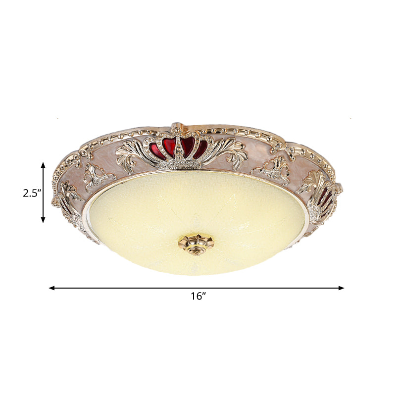 Traditional Resin Crown Flush LED Ceiling Lamp for Bedroom, Apricot/Green