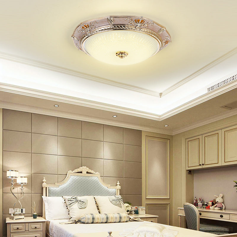 Traditional Crown Resin Flush Light Fixture - LED Flushmount Lighting in Apricot/Green - Bedroom Lighting