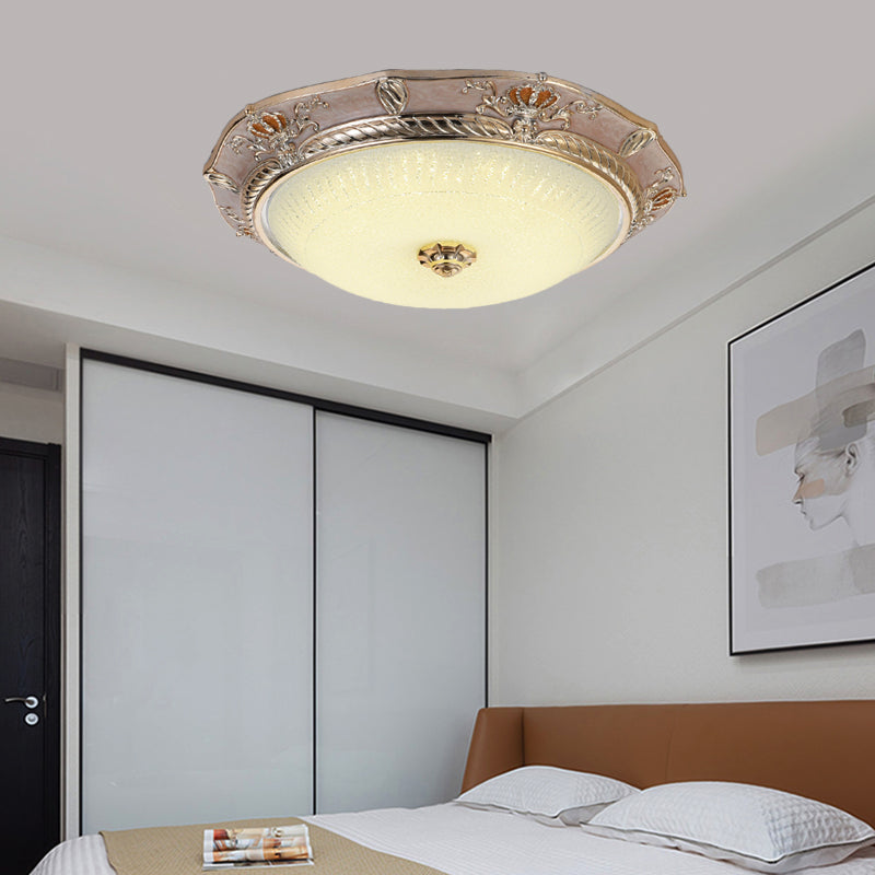 Traditional Crown Resin Flush Light Fixture - LED Flushmount Lighting in Apricot/Green - Bedroom Lighting