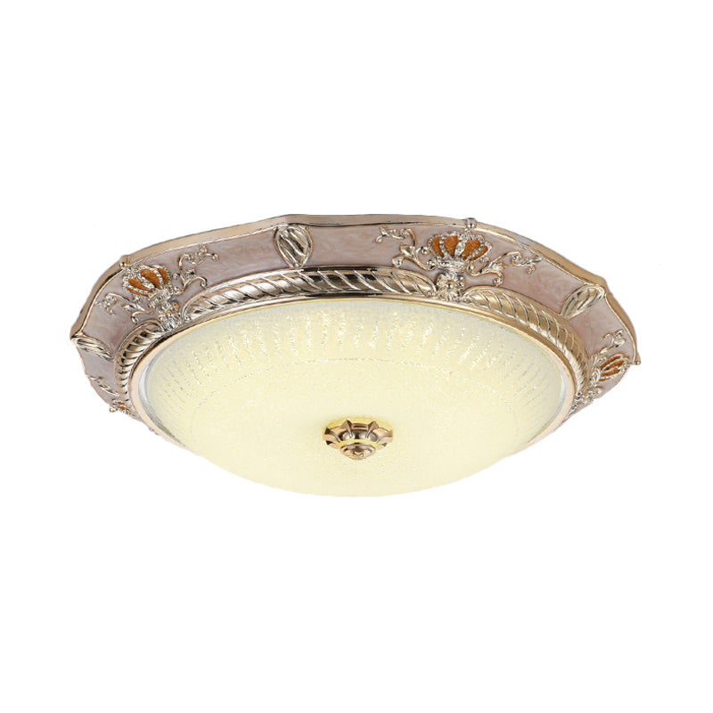 Traditional Crown Resin Flush Light Fixture - LED Flushmount Lighting in Apricot/Green - Bedroom Lighting