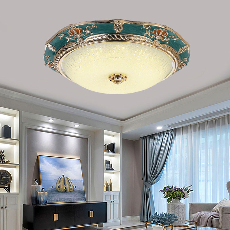 Traditional Crown Resin Flush Light Fixture - LED Flushmount Lighting in Apricot/Green - Bedroom Lighting