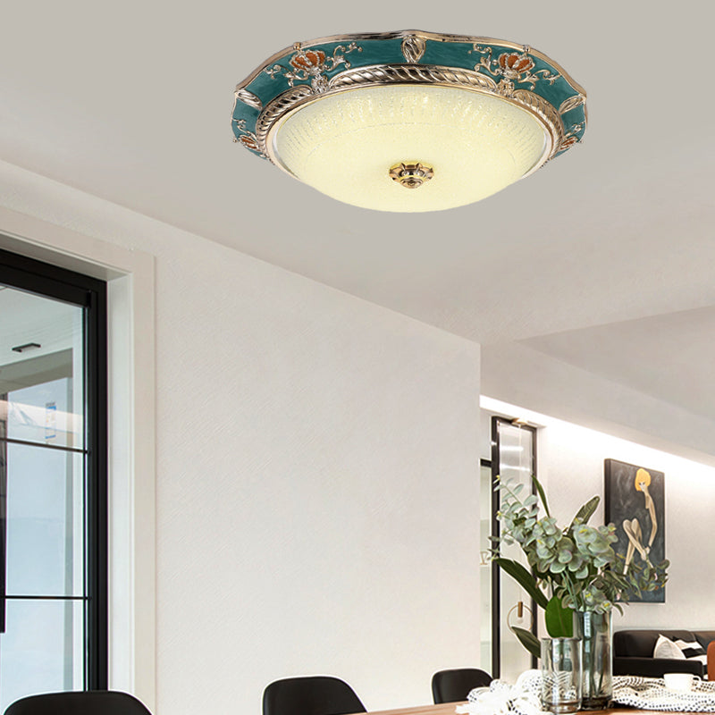 Traditional Crown Resin Flush Light Fixture - LED Flushmount Lighting in Apricot/Green - Bedroom Lighting