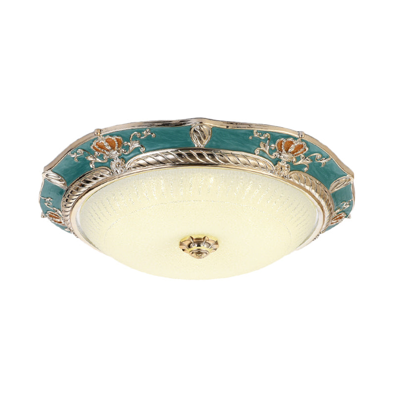 Traditional Crown Resin Flush Light Fixture - LED Flushmount Lighting in Apricot/Green - Bedroom Lighting