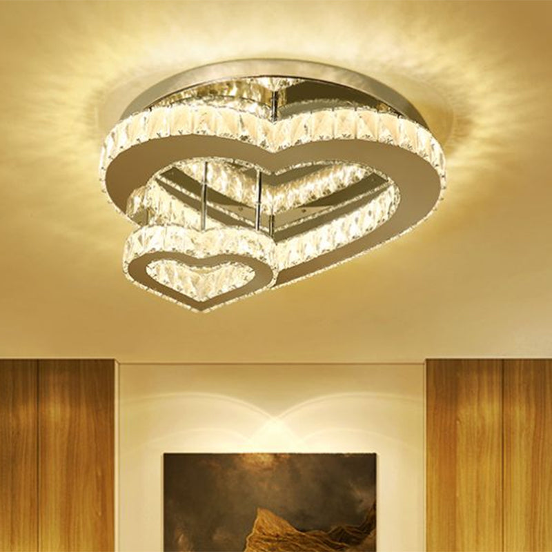 Plafonnier LED en forme de cœur en cristal chromé - Éclairage chaud/blanc pour chambre à coucher