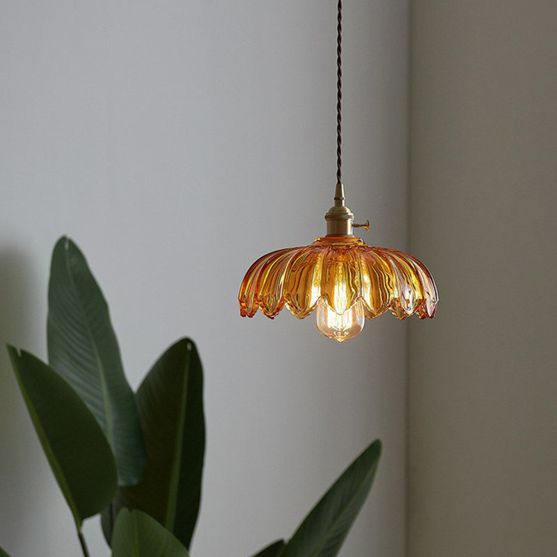 Plafonnier à fleurs en verre festonné, luminaire suspendu industriel simple pour salle à manger