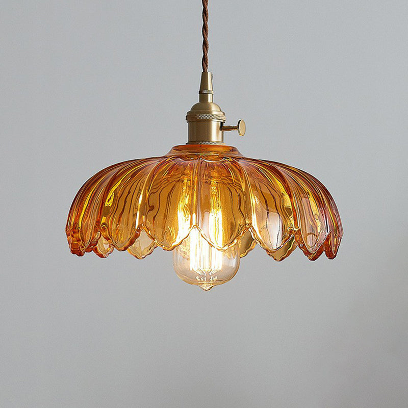 Plafonnier à fleurs en verre festonné, luminaire suspendu industriel simple pour salle à manger