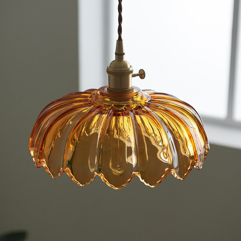 Plafonnier à fleurs en verre festonné, luminaire suspendu industriel simple pour salle à manger