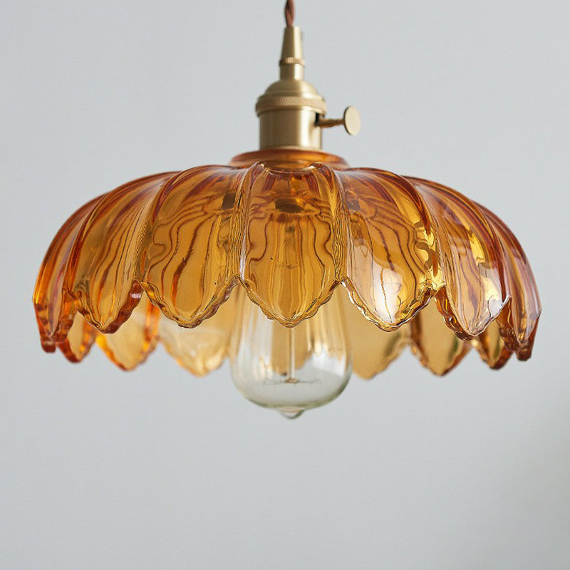 Plafonnier à fleurs en verre festonné, luminaire suspendu industriel simple pour salle à manger