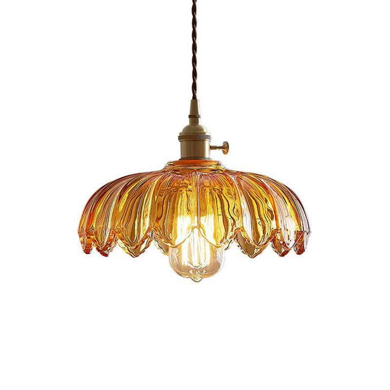 Plafonnier à fleurs en verre festonné, luminaire suspendu industriel simple pour salle à manger
