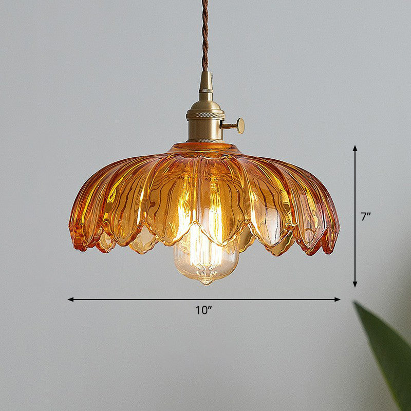 Plafonnier à fleurs en verre festonné, luminaire suspendu industriel simple pour salle à manger