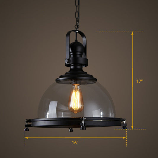 Lampe suspendue en verre noir avec dôme épais - Luminaire suspendu élégant pour restaurant avec ampoule de 1"