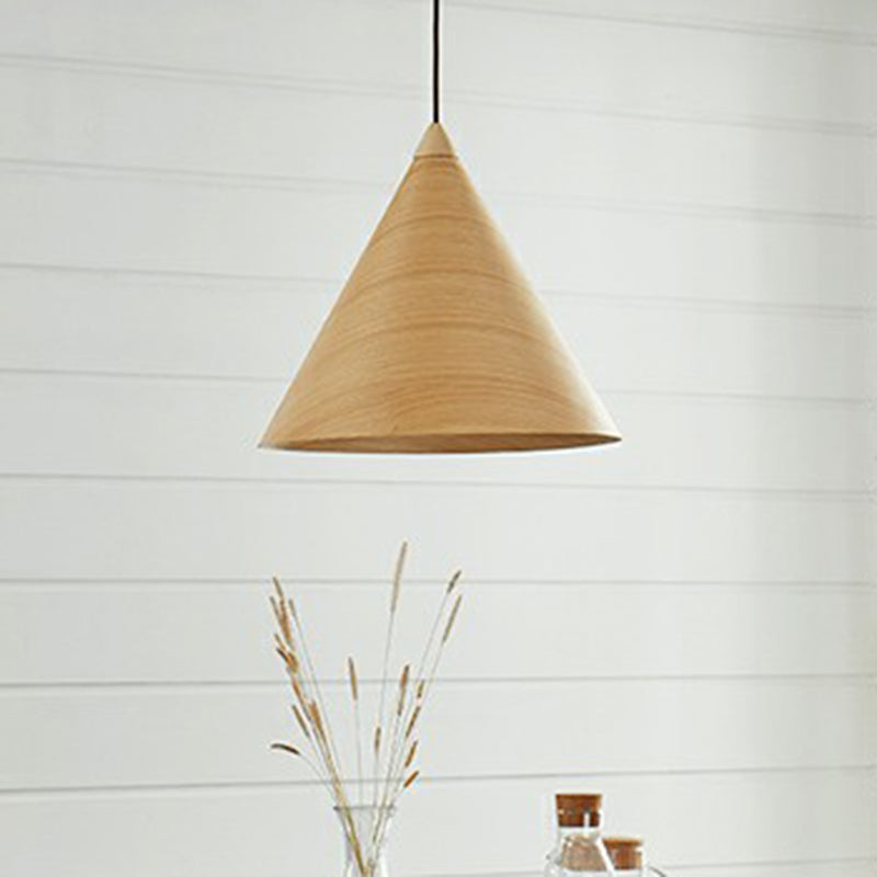 1-Head Minimalistic Wooden Conical Suspension Lamp For Dining Room