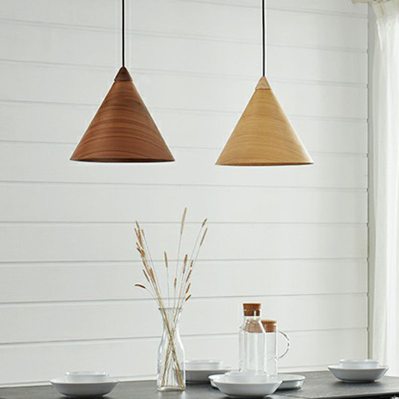 1-Head Minimalistic Wooden Conical Suspension Lamp For Dining Room