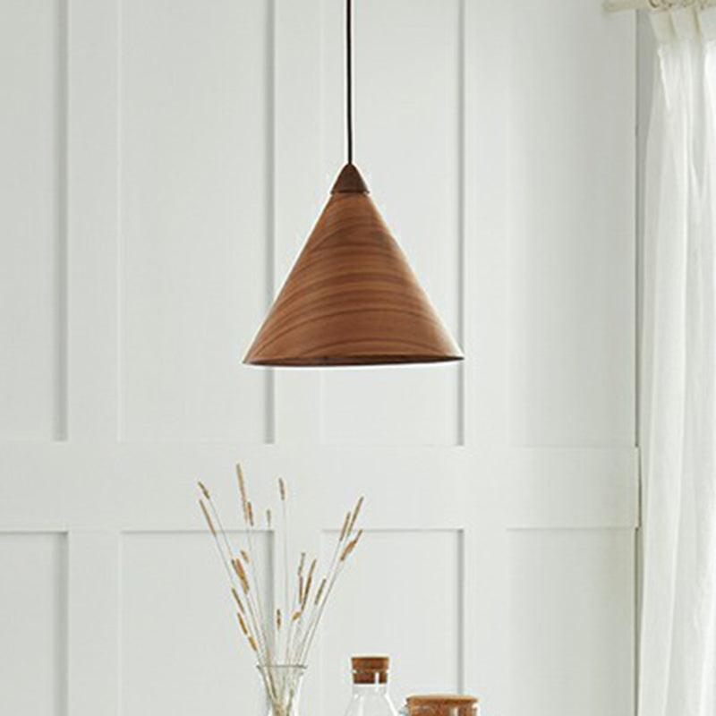 1-Head Minimalistic Wooden Conical Suspension Lamp For Dining Room