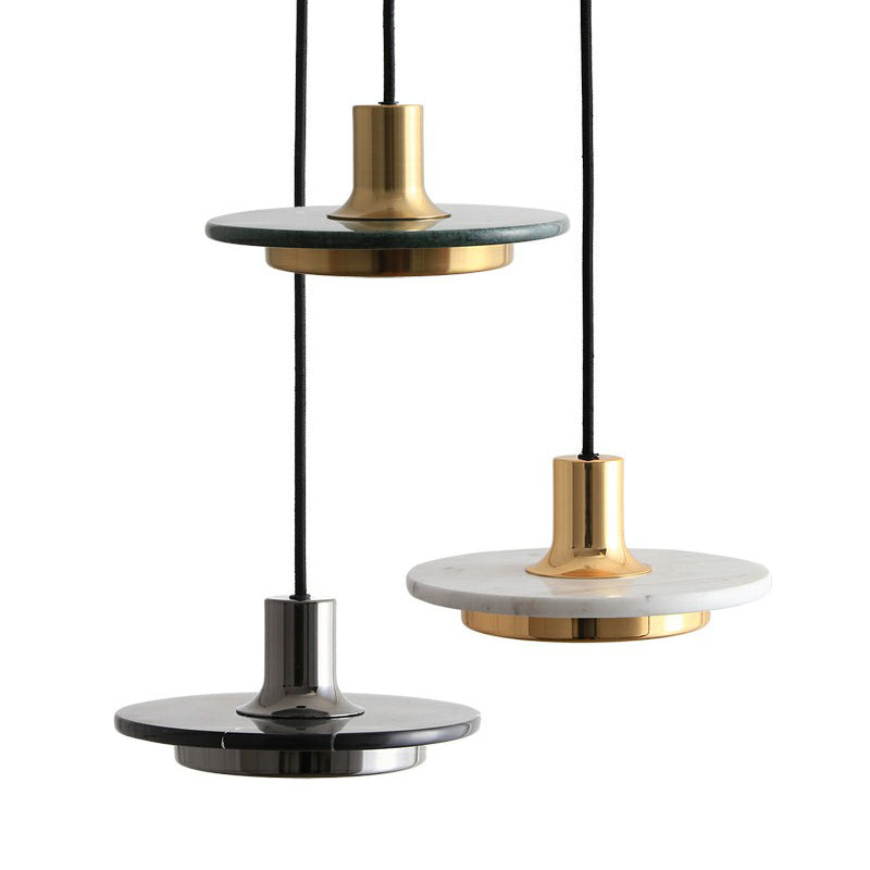 Marble LED Pendant Light for Restaurants with Modern Pot-Lid Design and 1 Bulb
