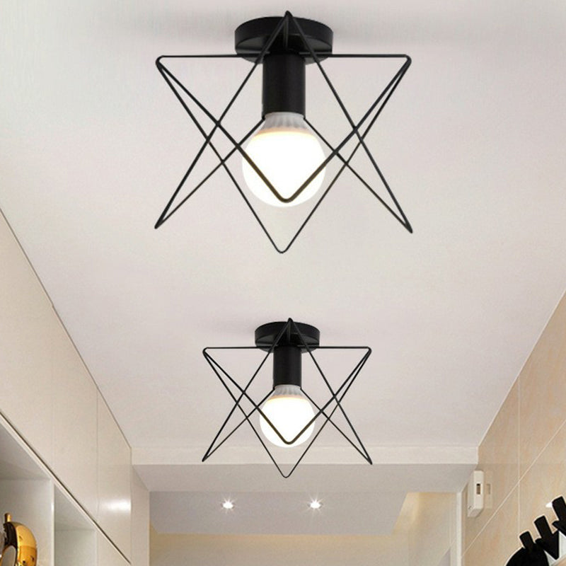 Vintage Iron Wire Geometric Flush Mount Single-Bulb Ceiling Fixture For Aisle Lighting