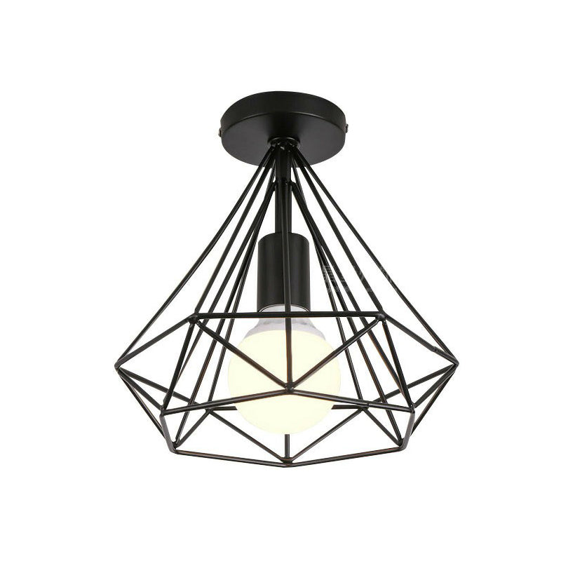 Vintage Iron Wire Geometric Flush Mount Single-Bulb Ceiling Fixture For Aisle Lighting