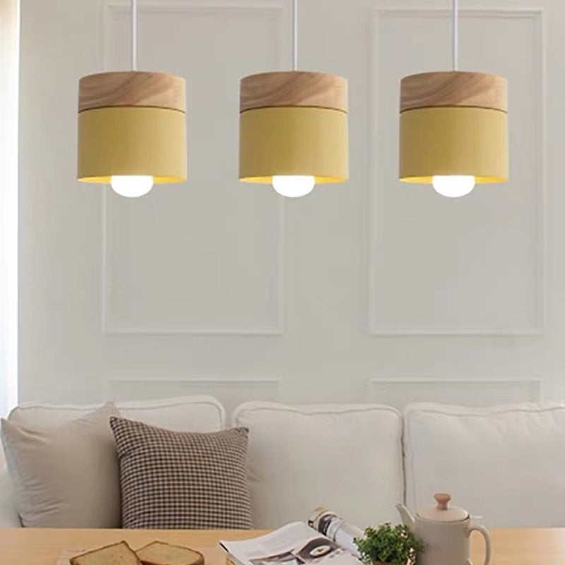 Minimalist Wood Pendant Light Fixture With Cylindrical Metal Lamp Design - Perfect For Table