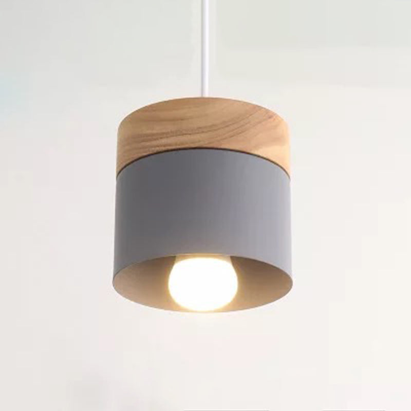 Minimalist Wood Pendant Light Fixture With Cylindrical Metal Lamp Design - Perfect For Table