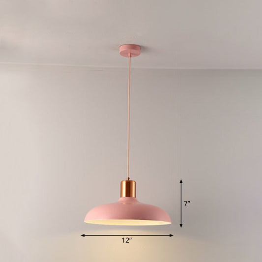 Bowl-Shaped Restaurant Pendant Light - Metal Construction Macaron Suspension Design With 1 Bulb