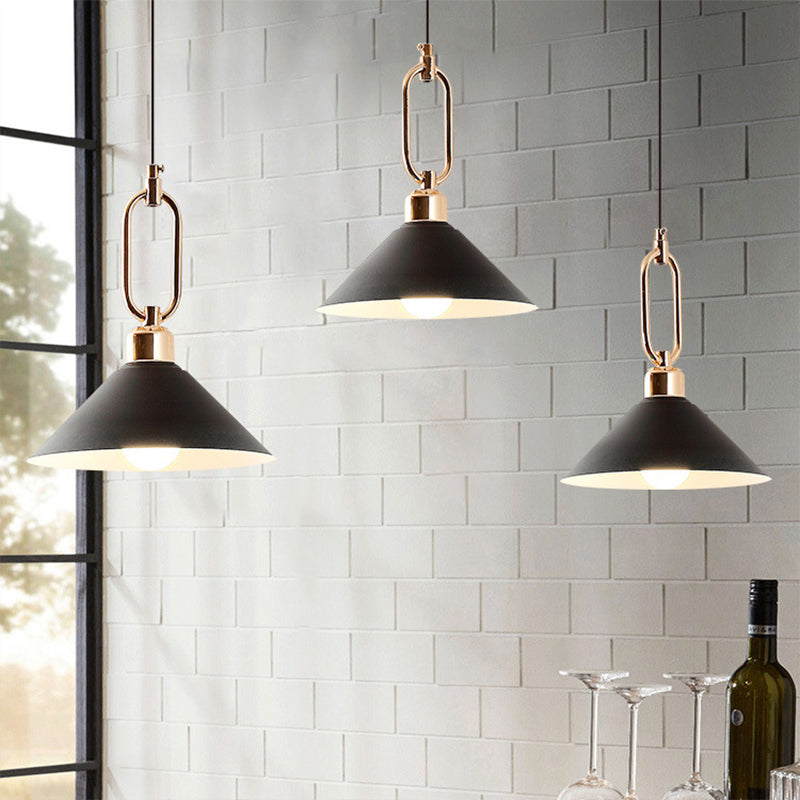 Macaron Single-Bulb Pendant Light With Conical Metal Shade And Oval Ring For Ceiling