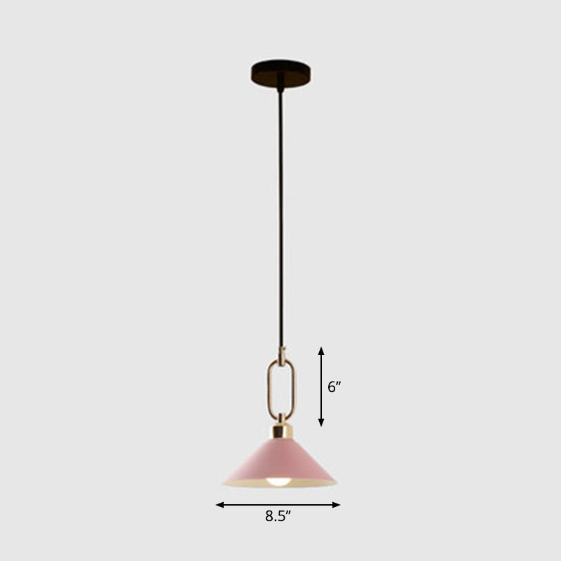 Macaron Single-Bulb Pendant Light With Conical Metal Shade And Oval Ring For Ceiling