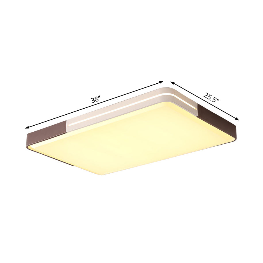 Modern White LED Flush Mount Ceiling Light for Living Room – Square/Rectangular Acrylic Shade, 19"/38" Wide