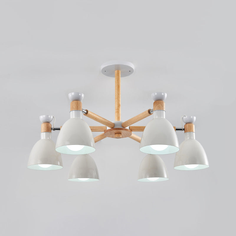 Sleek Macaron Bell Chandelier Metal Hanging Light With Wooden Rod Perfect Bedroom Lighting 6 / White